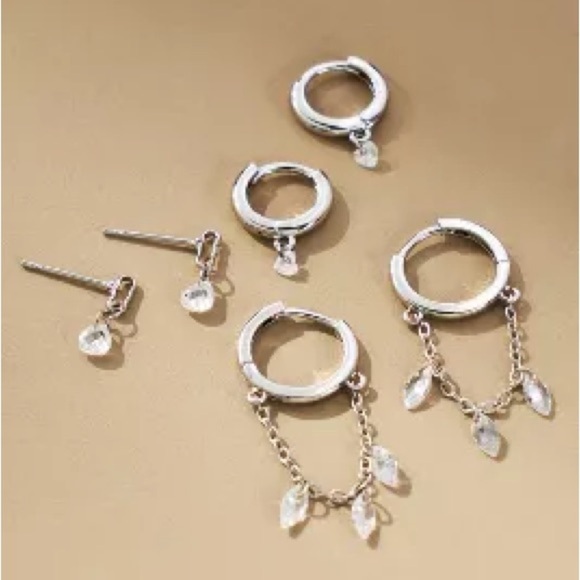 ANTHROPOLOGIE FLOATING CRYSTAL HUGGIE EARRINGS, SET OF 3 - Picture 1 of 4